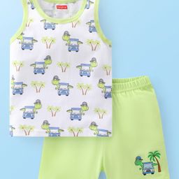 Babyhug 100% Cotton Single Jersey Knit Sleeveless Sando & Shorts Set Dino Print - Green-picture-15