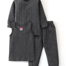 Babyhug Full Sleeves Thermal Vests & Pant Set - Dark Grey-picture-26