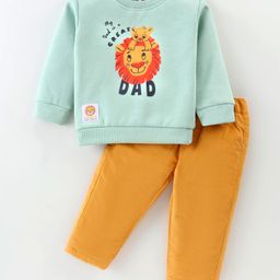 ToffyHouse 100% Cotton Woven Cordoury Full Sleeves Winter Wear Sweatshirt & Lounge Pant Set with Animal Print - Sea Green-image-74