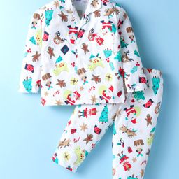 Ben Benny Interlock Knit Full Sleeves Night Suit With Christmas Theme Print - White-picture-7