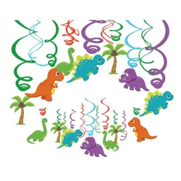 Decor Mantra dinosaur theme spiral hangers for happy birthday swrill decoration - Multi color - Pack of 6-picture-43