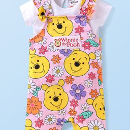 Babyhug Disney Single Jersey Knit Dungaree & Half Sleeves T-Shirt with Winnie the Pooh Graphic - Pink-image-76