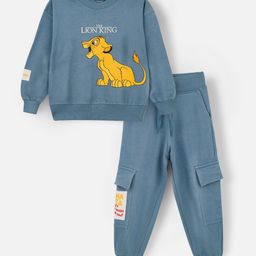 Nap Chief Disney The Lion King Featuring Pure Cotton Full Sleeves Simba Printed Oversized Sweatshirt & Cargo Joggers Set - Blue-image-43