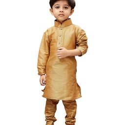 Fourfolds Cotton Full Sleeves Solid Kurta Pyjama Set - Light Brown-image-68