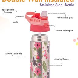 Adore Helios! Double Wall Insulated Stainless Steel Sipper 350ml- Pink Birds-picture-4
