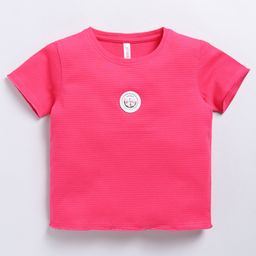 giniekids Cotton Half Sleeves Bow Patch Detailed Top - Rani Pink-image-69