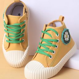 Cute Walk by Babyhug Lace Up Casual Shoes with Floral Patch Detailing - Mustard-picture-10