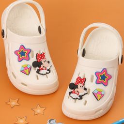 Disney by Yellow Bee Solid Perforated Minnie Mouse Clogs With Star & Gem Charms - White-image-94