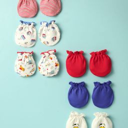 Ben Benny 100% Cotton Interlock Knit Mittens with Vehicle Print Pack of 6 - White Red & Blue-25