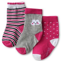 Cute Walk by Babyhug Knit Ankle Length Antibacterial Socks with Stripes & Polka Dot Design Pack Of 3 - Dark Pink & Grey-image-69