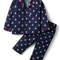 Doreme Cotton Knit Full Sleeves Co-ords Night Suit with Bear Print - Navy Blue-image-87