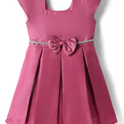 twetoons Tweetoons Woven Cap Sleeves Solid Color Pleated Party Dress with Bow Applique - Dark Pink-picture-33