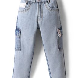 Little Kangaroos Denim Woven Full Length Solid Colour Jeans With Cargo Pockets - Light Blue-picture-16