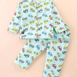 Enfance Core Full Sleeves Cars Printed Coordinating Night Suit Set - Sea Green-image-98