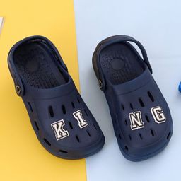 Yellow Bee Solid Perforated Clogs With King Text Charms - Navy Blue-picture-29