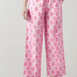 Bewakoof Women's Pink All Over Printed Wide Leg Pyjamas-image-33