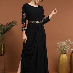 RIRASA Embellished Sequined Cut Outs Detail Belted Georgette Maxi Dress-image-26