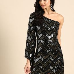 DODO & MOA Black One Shoulder Velvet Bodycon Mini Dress-image-87
