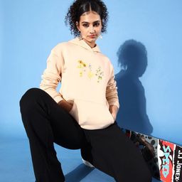 Mast & Harbour Women Beige Floral Printed Long Sleeves Hooded Sweatshirt-image-109
