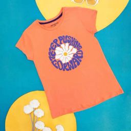 Pantaloons Junior Peach & Blue Cotton Floral Print T-Shirt-image-98