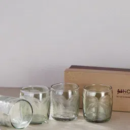 Fabindia Home Gulab Khus Textured Natural Glass - Set of 4-image-2