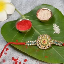 Rakhi gift for brother with Greeting Card (Rakhi,Roli&chaval,Greeting Card,Coin)-image-54