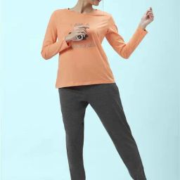 Dreamz by Pantaloons Coral & Grey Cotton Printed T-Shirt & Pyjama Set-image-29