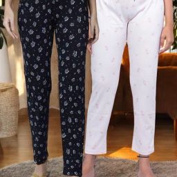 Kryptic Peach & Navy Cotton Relaxed Fit Printed Lounge Pants - Pack of 2-image-83