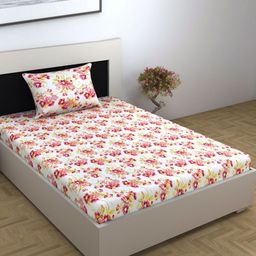 Divine Casa Florate White Printed Pure Cotton 144 TC King Bedsheet Set 2.23m x 1.45m-image-66