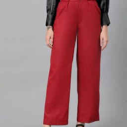Kotty Maroon Regular Fit High Rise Trousers-image-100