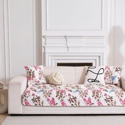 HomeCloud Brown & White Printed Cotton 2 Seater Sofa Cover-image-13