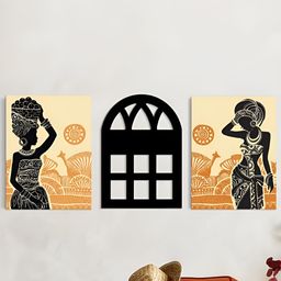 Art Street Black & Cream-Coloured 3 Piece Synthetic Wood Other Wall Paintings-101