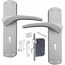 Atom Iron Silver Door Handle Lock Set, MH-904-KY-CPSS-2