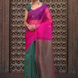 Swtantra Green & Pink Cotton Silk Embroidered Saree-picture-38