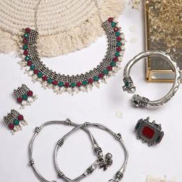 Teejh Pitara Collection Madri Silver Oxidized Jewellery Set-21