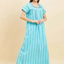 Sweet Dreams Blue Cotton Striped Night Gown-picture-21