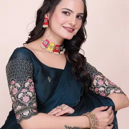 K 5 Fashion Solid Embroidered Pure Chiffon Designer Maheshwari Saree-image-74