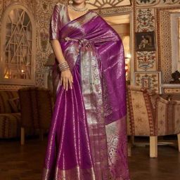 Satrani Pink Woven Saree With Unstitched Blouse-picture-37