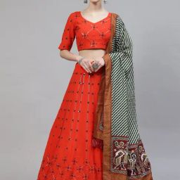 SHUBHKALA Orange Embellished Lehenga and Choli Set With Dupatta-picture-39