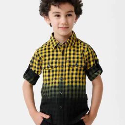 Kate & Oscar Kids Black & Yellow Cotton Chequered Full Sleeves Shirt-image-44
