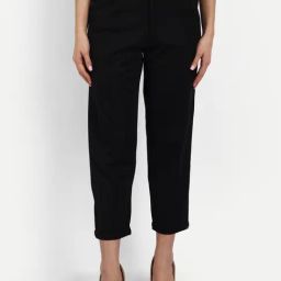Broadstar Black Straight Fit High Rise Cropped Trousers-picture-48