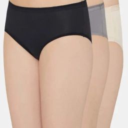 Wacoal Black & Beige Cotton Hipster Panties - Pack Of 3-image-77