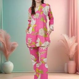 NEYSA Floral Printed Notch Neck Pure Cotton Tunic With Trouser-image-49