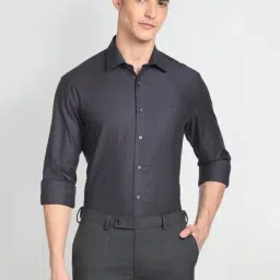 Arrow Dark Grey Cotton Regular Fit Self Pattern Shirt-picture-17