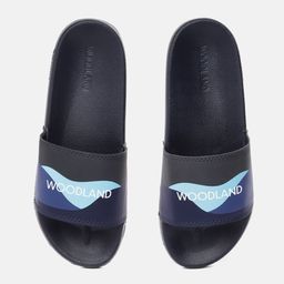 Woodland Men Navy Blue & White Brand Logo Printed Sliders-image-28