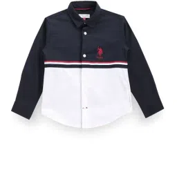 U.S. Polo Assn. Kids Blue & White Color Block Full Sleeves Shirt-picture-14