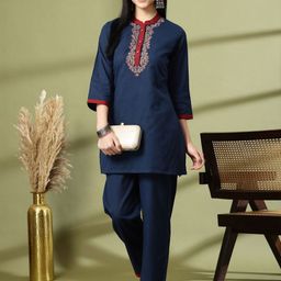 Nayam By Lakshita Floral Yoke Design Mandarin Collar Thread Work Straight Kurti & Trouser-picture-30