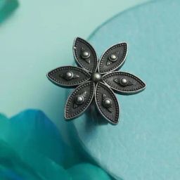 Aatmana Oxidized Floral-Shaped Silver-Plated Adjustable Finger Ring for Women-7