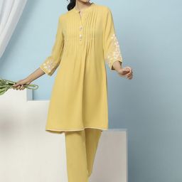 Nayam By Lakshita Mandarin Collar Thread Work A-Line Kurta With Trouser-10