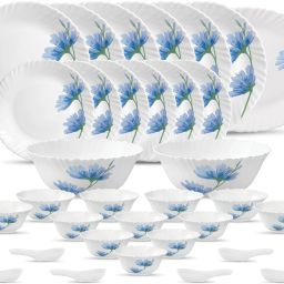 Pack of 33 Opalware Diva Classique Floral Mist super light & White, 100% Hygienic & Dishwasher safe Dinner Set-7